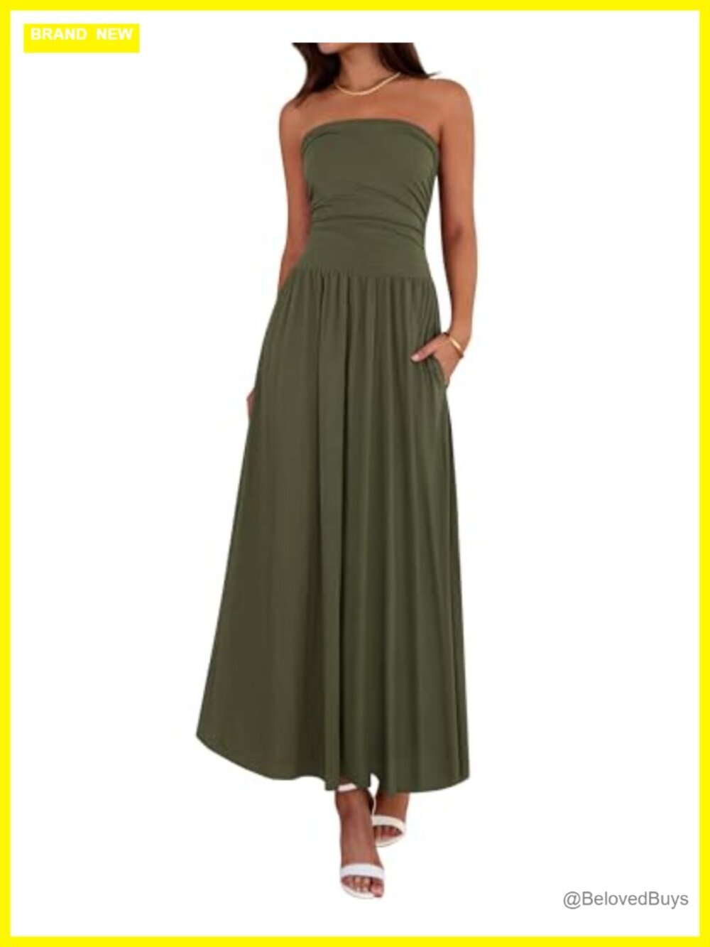 Strapless Ruched Tube Top Maxi Dress Sleeveless Semi Formal